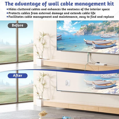 in Wall Cable Management Kit with Brush Wall Plate, AC Outlets & USB Ports, Recessed Outlet Box, for Walls Mount TV with Cable Management Box, in Walls TV Connection Kit for Home Theater Systems