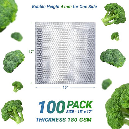 Amiff Silver Thermal Bubble Mailer, 15 x 17 Inches. 100 Pack Metallic Bubble Mailers. Self-Seal Insulated Mailers for Cold Shipping. Padded Envelopes Waterproof. Thermal Bag for Food, Cosmetics