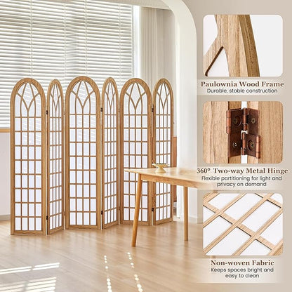 Asnefeli 6 Panel Japanese Room Divider, Shoji Style Partition Divider, Fully Assembled Wooden Privacy Screen for Home Office Bedroom Apartment Decoration, Natual