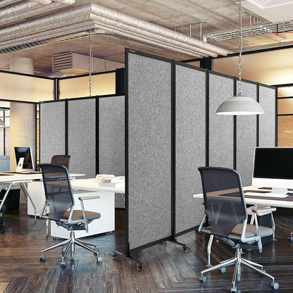 Upgrade Version Room Partition and Divider, Freestanding Rolling Dividers with Wheels,Office Privacy Screen Divider Wall,Classroom Felt Dividers,10'6"L* 6'7"H,5 Panel,Light Grey