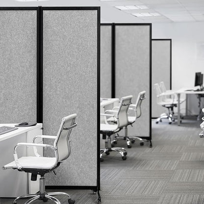 Upgrade Version Room Partition and Divider, Freestanding Rolling Dividers with Wheels,Office Privacy Screen Divider Wall,Classroom Felt Dividers,6'L* 6'7"H,3 Panel,Light Grey