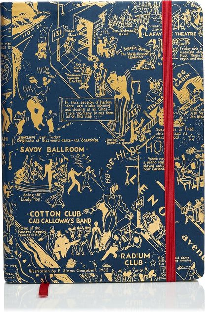 HARLEM CANDLE CO. – Night Club Map of Harlem Luxury Journal, Navy & Gold – 300 Lined Pages | Vegan Leather Cover, Gilded Edges, Ribbon Bookmark | Inspired by 1930s Harlem and E. Simms Campbell