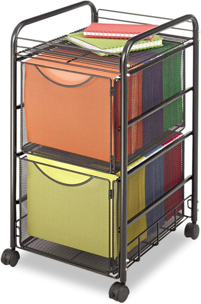 Safco Onyx Rolling Cart with 2 File Drawers, Fits Letter-Size Hanging Folders, Durable Steel Mesh Construction, Black