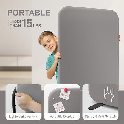 DECOLAB Standing Wall Room Dividers, Portable Partition for Room Separation, Studio, Office, Bedroom, Pinnable Magnetic Frame, 29"x65", Sterling