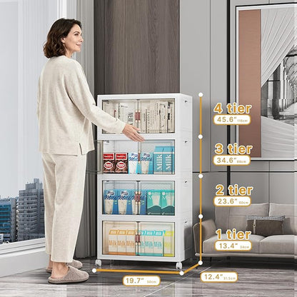 UAMFURI Extra Large Stackable Storage Bins with Lids & Wheels & Door, 416QT-52QT/13GAL*8Pack Foldable Collapsible Closet Organizers, Plastic containers drawers for bedroom Dorm
