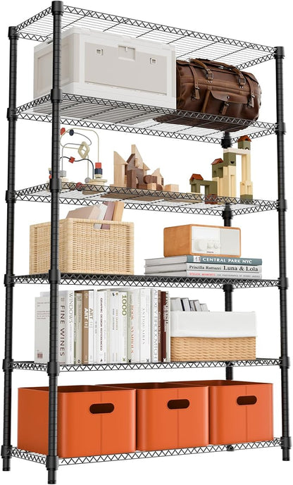 M MZG 6 Tiers Shelf 2100 lbs Steel Storage Shelving Utility Shelving Unit Steel Organizer Wire Rack for Home,Kitchen,Office,Garage Black 17.7" D x 47.2" W x 82.4" H