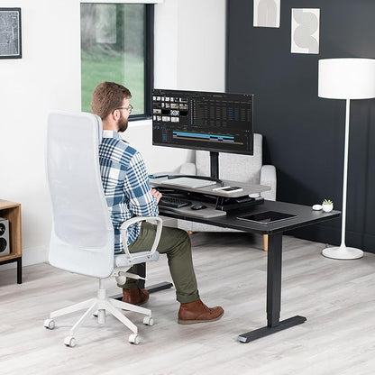 VIVO 36 inch Desk Converter, K Series, Height Adjustable Sit to Stand Riser, Dual Monitor and Laptop Workstation with Wide Keyboard Tray, Gray Top, Black Frame, DESK-V036KG
