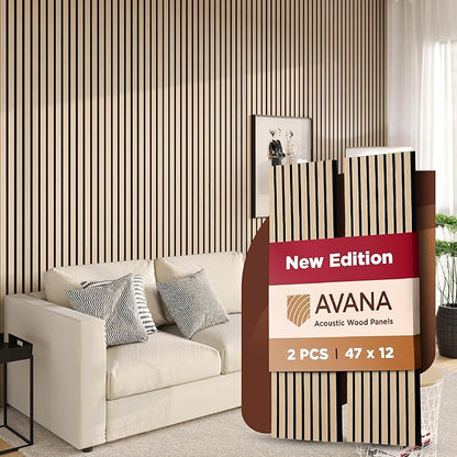 Avana Acoustic Wood Wall Panels – 47.2 X 12.6 White Oak Acoustic Panels 2 PCs – Modern Wall Panels For Interior Wall Decor For Homes, Offices, Studios – Sturdy And Durable Wood Panels For Wall