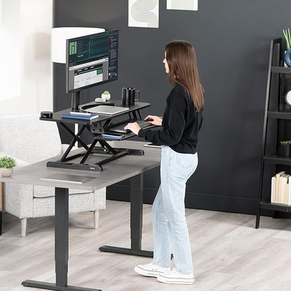 VIVO 42 inch Desk Converter, K Series, Height Adjustable Sit to Stand Riser, Dual Monitor and Laptop Workstation with Wide Keyboard Tray, Black, DESK-V042KB