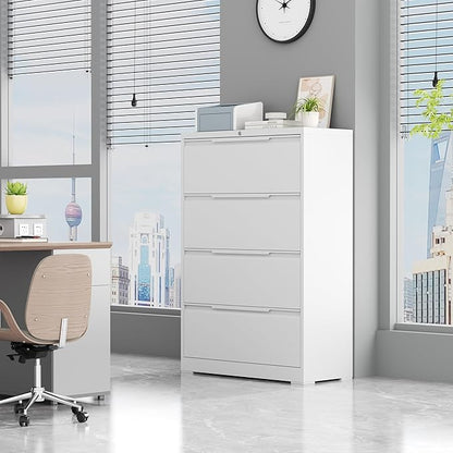 LONGLINK 4 Drawer Lateral File Cabinets with Lock,Metal Filing Cabinet for Home Office,Wide Office Storage Cabinet with Hanging Bars for A4 Legal/Letter Size(White-Easy Assembly)