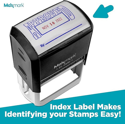 MaxMark Large Self-Inking Rubber Date Office Stamp with Scanned Phrase & Date - Blue/Red Ink, 12-Year Band - Style 3