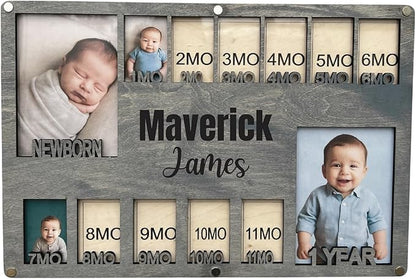 Newborn picture frame, Baby picture sign, Baby keepsake wall decor, Nursery picture frame, Gift for new mom, 1 year old photo album (Newborn 3.0)