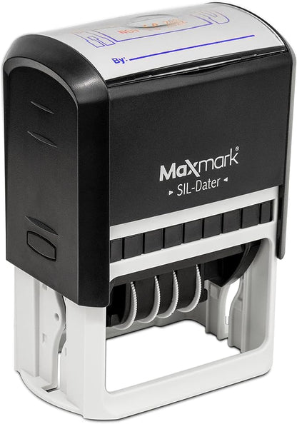 MaxMark Large Self-Inking Rubber Date Office Stamp with Received Phrase & Date - Blue/Red Ink, 12-Year Band - Style 5