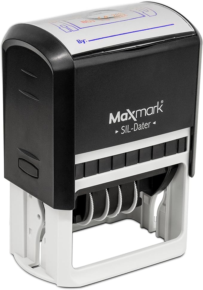 MaxMark Large Self-Inking Rubber Date Office Stamp with Paid Phrase & Date - Red Ink, 12-Year Band - Style 3
