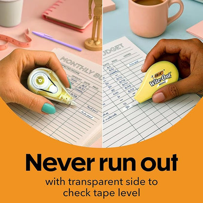 BIC Wite-Out Brand Mini Correction Tape, 19.6 Feet, 6-Count Pack of White Correction Tape, Pastel Body, Fast, Clean and Easy to Use Tear-Resistant Tape
