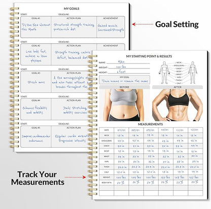 Fitness Journal Workout Planner for Women & Men, A4 (8.5" x 11") Workout Journal Log Book Planner Gift for Track Gym Essentials, Home Workouts, Track Progress, Achieve Wellness Goals, Black