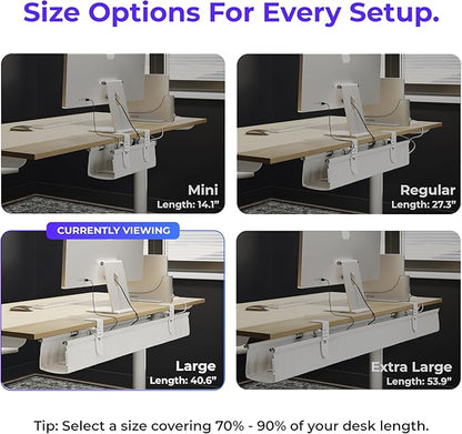 Ascrono Original No Drill Under Desk Cable Management Tray 40.6" - Premium White Fabric Cable Management Under Desk - Clamp/Screw Mount Cord Organizer - Supports Upto 66lbs - Large