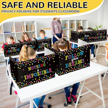 Honoson 24 Pcs Bulk Inspirational Privacy Folders for Students Cardboard Test Privacy Boards Motivational Words Desk Dividers Shield for Classroom School Study Supplies, 6 Styles(Polka Dots)
