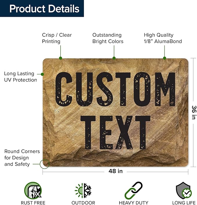 Custom Sign, Custom Street Sign, 11 Font Colors, 13 Font Styles, 4 Hole Options, 22 Sizes, 36x48 Inches, Rust Free DiBound, Fade Resistant, Made in USA by My Sign Center (Stone)