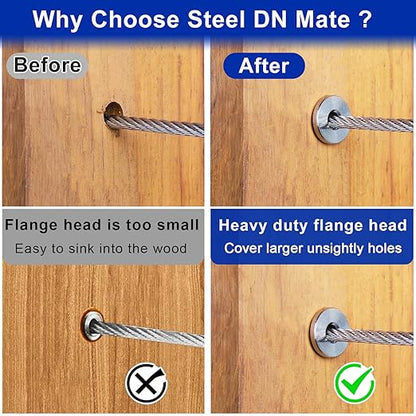 Steel DN Mate 200 Pack Stainless Steel Protector Sleeves for 1/8" Wire Rope, Cable Railing Hardware for Deck/Cable Railing System, T316 Marine Grade, Cable Sleeves Come with a Drill Bit DE05
