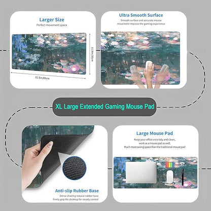 Desk Mat Cute Abstract Oil Painting Mouse Pad Boho Floral Desk Pad XL Large Extended Mousepad Desk Matt for Desktop, Computer Keyboard and Mouse Mat for Women Office Decor Accessories 31.5x11.8 in