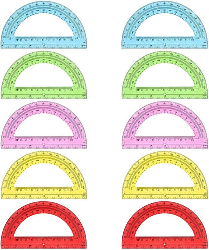 Hoiny 10 Pack Clear Protractor, 6 Inch Plastic Protractors, 180 Degrees Accurate Math Geometry Tools for School, Office, Classroom (Mixed Colors)
