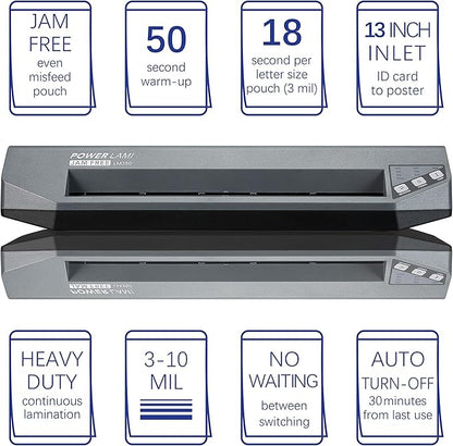 SINCHI 13" Commercial Laminator | 3–10 Mil, 4-Roller, 48s Warm-Up, 17s/Sheet, Heavy Duty No-Jam Design, Works with Cardstock & Dark Prints, Includes 10 Sheets, Ideal for Office, School & Business