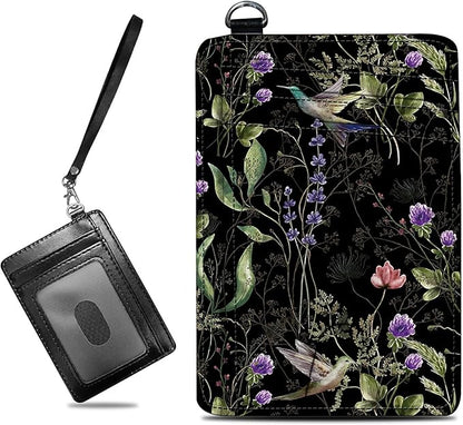 BWEGRHE Small Travel Wallets, Wild Flower Hummingbird Slim Minimalist Front Pocket Wallet with Wristlet, RFID Blocking PU Leather Credit Card Holder with ID Window Change Purse for Men Women