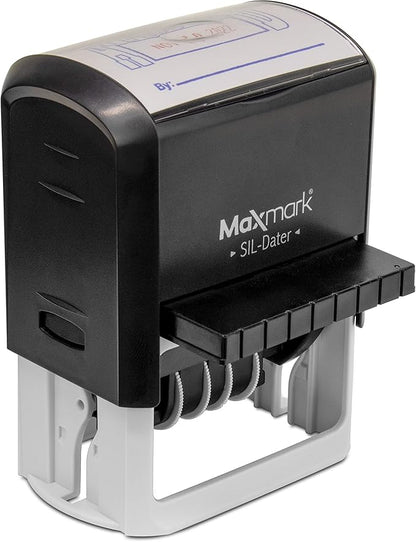 MaxMark Large Self-Inking Rubber Date Office Stamp with Scanned Phrase & Date - Black Ink, 12-Year Band - Style 3