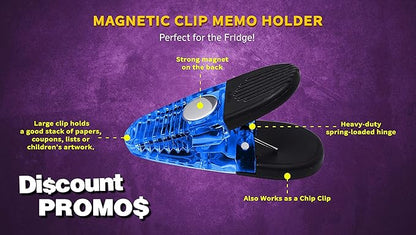10 Magnetic Memo Holders Set - Large Clip, Plastic - TBlue