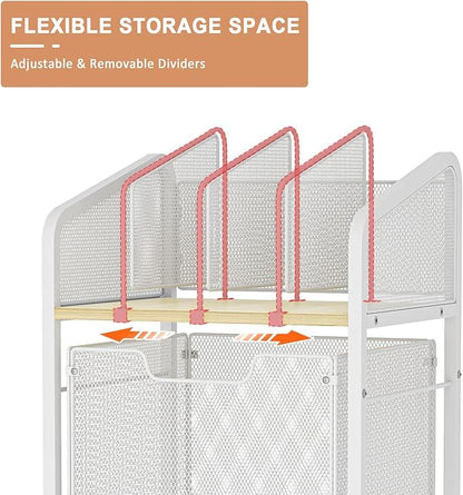 Tiaoheka Rolling File Cabinet with Adjustable Dividers, Mobile Filing Cabinet with Storage Drawer on Lockable Wheels, Hanging File Organizer Beside Under Desk for Office, Home, White（Patent Pending）