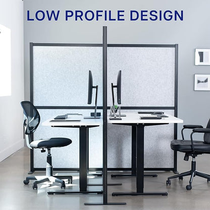 VIVO T-Shape Modular Corner Wall System, 4 Panels, Modern Professional Office Cubicle Dividers, Freestanding Privacy Screen, 66 inches High, Light Gray, Black Frame, PP-MWS63B-T