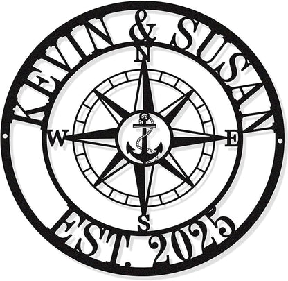 Custom Anchor Compass Metal Sign, Personalized Coordinates Sign, Custom Nautical Decor, Housewarming Gift, Anniversary Wedding Gifts for Couples 2025, Metal Wall Art