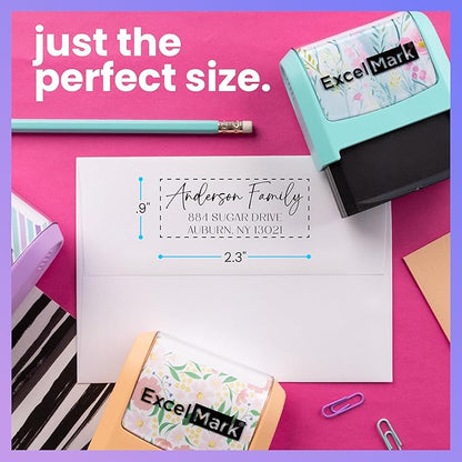 ExcelMark Address Stamp - Custom Return Address Stamp with Elegant Designs, Vibrant Colors & Patterns – Perfect for Mail, Invitations & Gifts (Violet Mount, Santa Catalina)