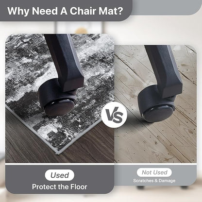 Office Chair Mat for Hardwood Tile Floor, Abstract 48"X 60" Desk Mats for Office Chair on Rolling Chairs Carpet, Desk Anti-Slip 1/5" Thick Rug for Computer Chair, Thin Low-Pile Floor Mat, Dark