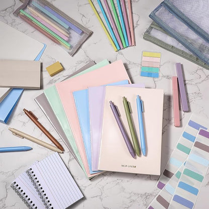 Colarr 54 Pcs Aesthetic College School Supplies Back to School Set,Morandi | 3 A5 + 3 B5 Lined Notebook, 12 Gel Pen, 12 Pencil, 12 Highlighter, Sticky Tabs, Folder Storage Bag, Journal Stationery Set