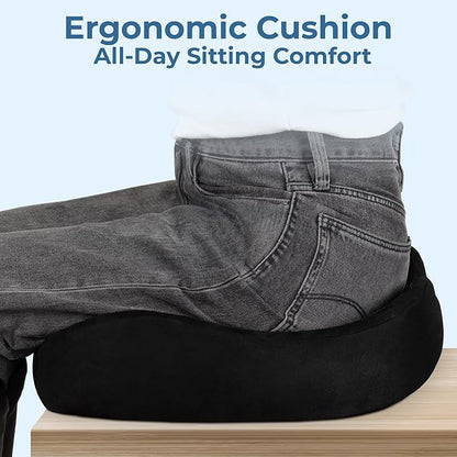 5 STARS UNITED Seat Cushion for Tailbone Pain Relief – Large Memory Foam Cushion for Coccyx, Hip, Sciatica & Post-Surgery Recovery – Wheelchair, Car, Desk, Gaming & Office Chairs, Black