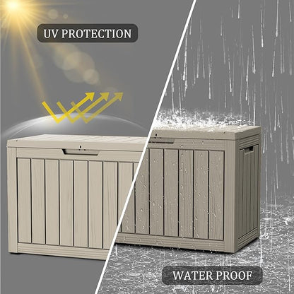 Yardgrace 45 Gallon Patio Storage Box - Waterproof Deck Box for Outdoor Toys, Space-Saving Resin Chest with Lock for Cushions & Pool Gear, UV-Resistant, Ash Grey