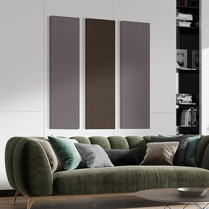 2” Thick Acoustic Panels with Hanging Brackets to the Wall, 2 PCS 47.2” x 11.8” Fiberglass Sound Absorbing Panels for Home Theater Church Office Wall or Ceiling, Mud Grey