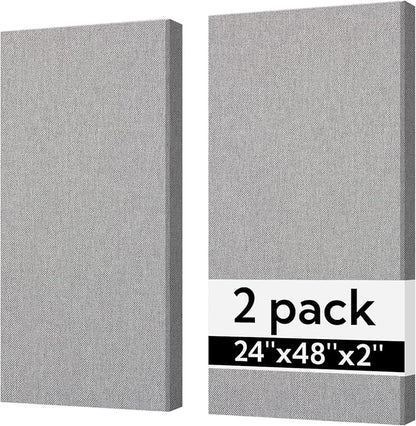 Olanglab Sound Absorbing Acoustic Wall Panels 2 Pack, 2'' 24''x48'' Fiberglass Sound Dampening Panels, Large Fabric Wrapped Sound Proof Panels for Walls (Light Gray)