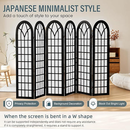 Aletheiawu Room Divider and Folding Privacy Screen, 6 Panel Japanese Shoji Style Room Divider, Partition Divider for Room Separation, Portable Decoration Screen for Home Office Restaurant - Black