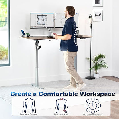VIVO Electric 63 x 32 in Rustic Standing Desk, Memory Height Adjustment, 1B Series, Holds 220 lbs, Vintage Brown Top Gray Frame, DESK-KIT-1G1N