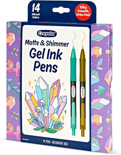 Crayola Gel Ink Pen Marker Set, 14 Matte & Glitter Pens, Gel Pens for Coloring, Fine Point, Gift for Kids & Teens, Ages 4+
