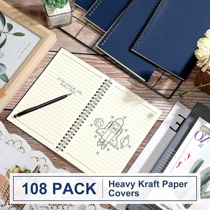 Yahenda 108 Pcs Spiral Notebook Bulk A5 Journal Lined 8.3'' x 5.5'' Writing Composition Paper Small Notepad Subject Notebook for Students Office Business Back to School Supplies (Deep Blue)