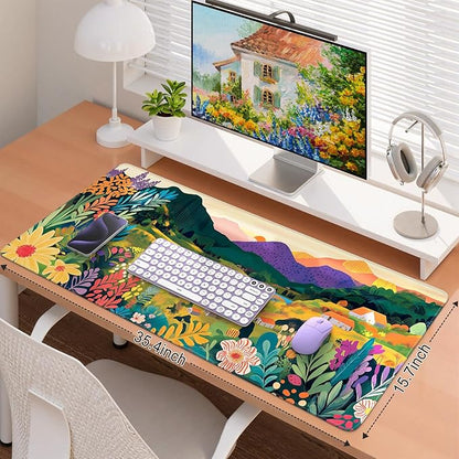 iCasso Large Gaming Mouse Pad (35"x16") - Waterproof Desk Mat with Non-Slip Rubber Base & Stitched Edges - Extended Keyboard Mousepad for Computer, PC, Office, Home Workspace (Oil Painting)