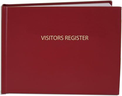 BookFactory Visitor Log Book/Visitors Register Sign-in Logbook - 120 Pages, 8 7/8'' x 7'' - Red Cover, Section Sewn Hardbound (Made in USA)