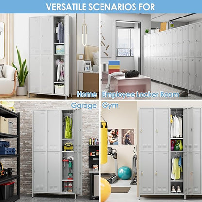 SUPEER 6 Doors Metal Locker Employee with Business Card Holder,Metal Locker for Employees with 18 Hooks for School Garage Office Gym Home,Assembly Required,Light Grey
