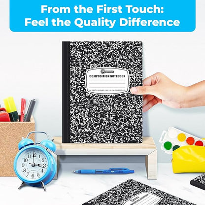 Rosmonde 12 Pack Composition Notebook College Ruled Bulk, 200 Pages (100 Sheets), 9-3/4 x 7-1/2, Hard Cover College Ruled Notebook Bulk, Black Marble Composition Notebook College Ruled, Bulk Notebooks