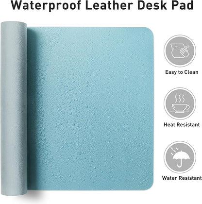 Aothia Large PU Leather Desk Pad Protector – Non-Slip Mouse Pad & Writing Mat for Office/Home, Waterproof, Easy to Clean (31.5" x 15.7", Blue Topaz)