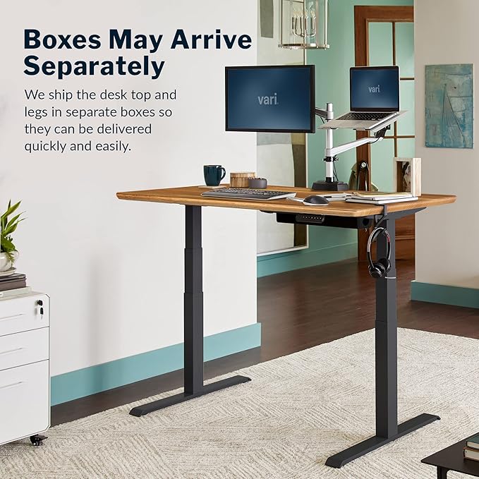 Vari Classic Electric Standing Desk - VariDesk Height Adjustable Sit/Stand Desk - Dual Motor with Memory Presets, Stable T-Style Legs - Gaming or Home Office Workstation - 60”x30”, Butcher Block